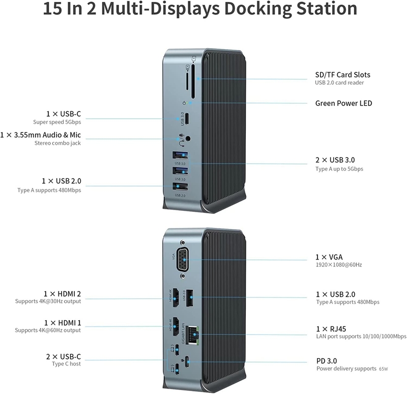 Hdmi to Usb C ドッキングステーション 100w Type-C Pd2で最大限の作業能力を高める0
