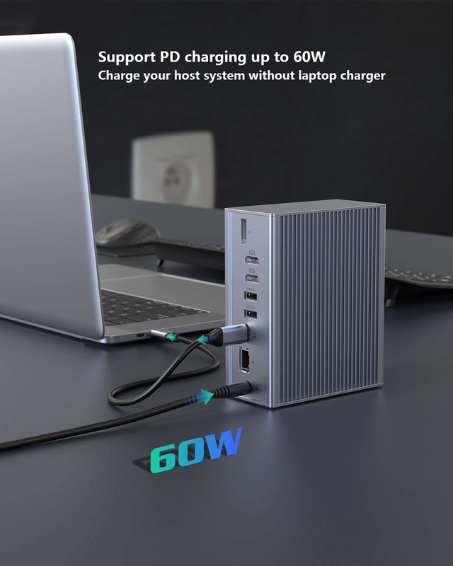 Thunderbolt 3 16 In 1 Type-C デュアル HDMI USB C ドッキングステーション 4K ビデオ