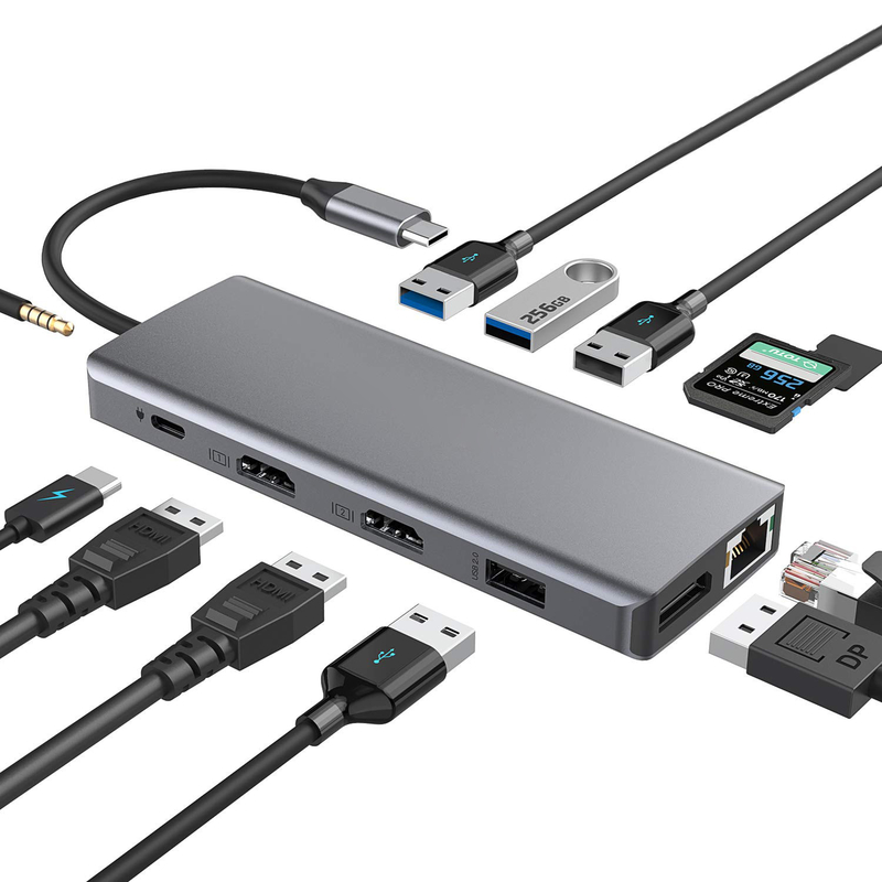 シルバー ポータブル USB C ハブ マルチポート アダプタ HDMI 3.5mm オーディオ ジャック MacBook Pro