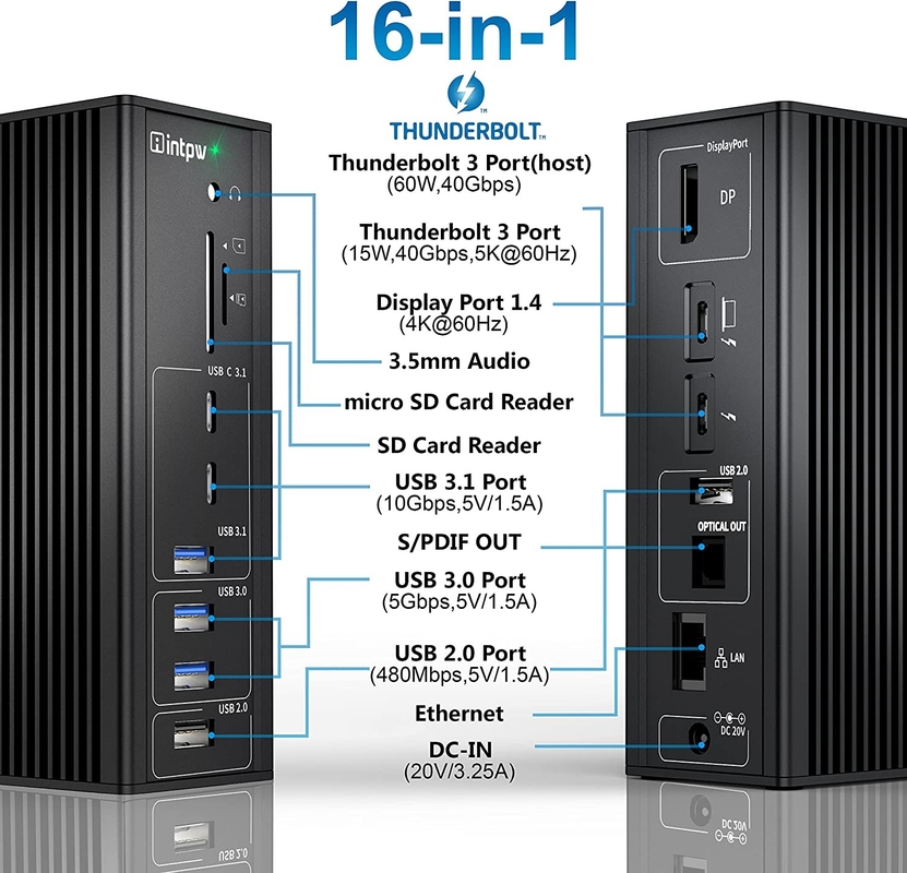 Thunderbolt 3 アダプター ハブ Mac USB C ドッキング ステーション 10Gbps ステレオ コンボ ジャック ポート
