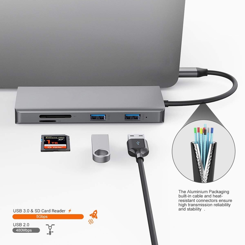11 in 1 アルミ シルバー USB C ハブ 3.5mm オーディオ ジャック SD カードリーダー