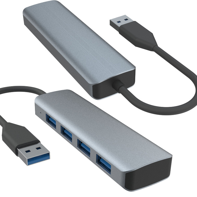 4ポート USB A ハブ 電源付き スリーク ブラック グレー アルミ ハブ アダプタ パソコン用
