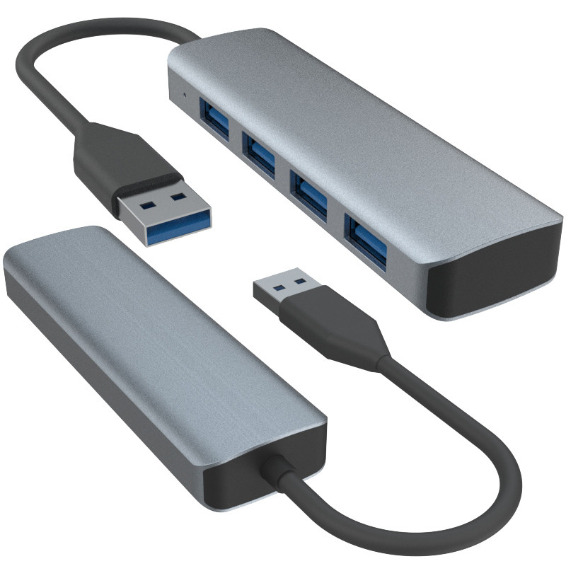 4ポート USB A ハブ 電源付き スリーク ブラック グレー アルミ ハブ アダプタ パソコン用