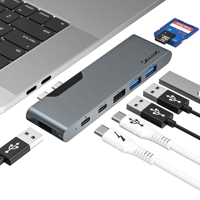 7 イン 2 ドッキング ステーション USB C 雷電ハブ HDMI 4K カードリーダー Macbook Pro