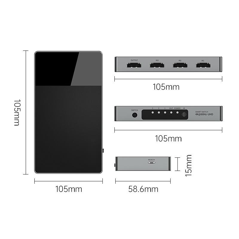 3イン1 マルチインプット HDMI セレクター スイッチ 4k HDCP 2.2 アルミビルド オートスイッチ