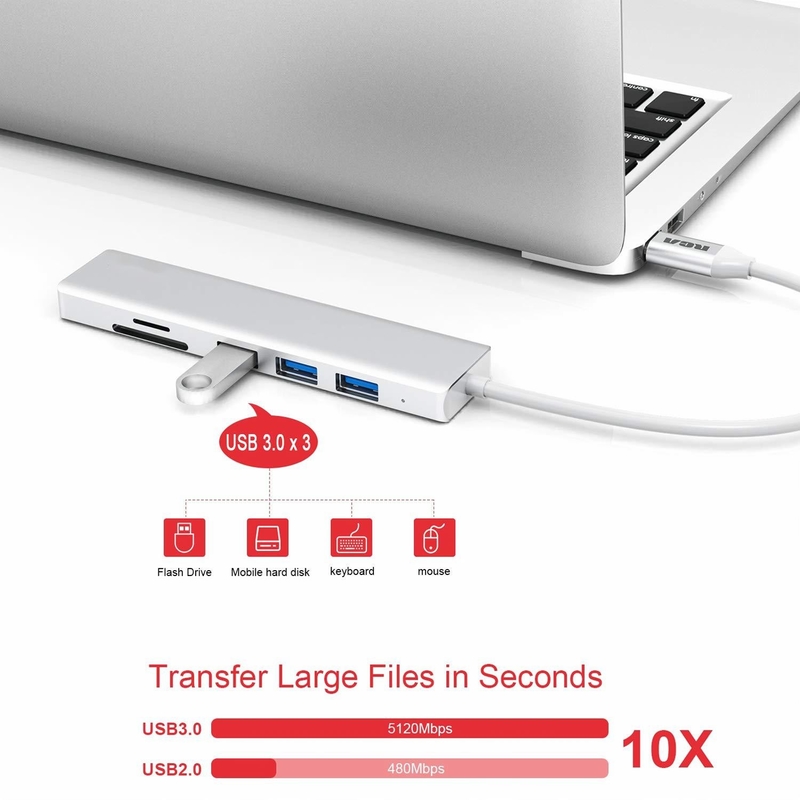 6 ポート Usb-C ハブ スプリッタ Usb-C エクスパンダー ポータブル Usb アダプタ マルチポート データ ハブ