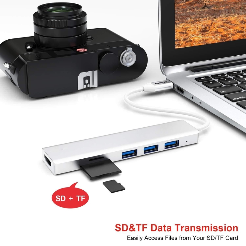 USB C 6 イン 1 マルチポート アダプタ HDMI スプリッタ USB-A 3.1 Type-C データポート 100W PD SD カードリーダー