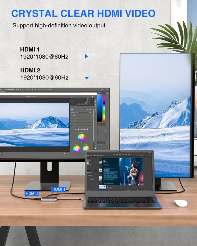 4 イン 1 USB C アダプタ USB3.0 テンダー ポートへのダブル HDMI