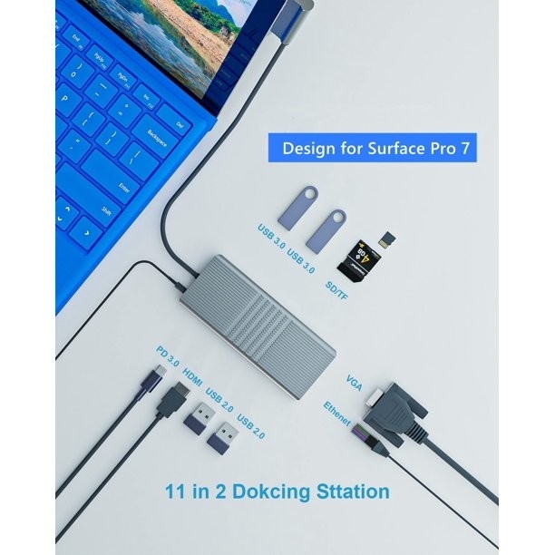 8 イン 1 Usb ハブ Rj45 ドッキングステーション 2 つのタイプ C から RJ45 ポート/USB3.0/PD/H-D-M-I/カード
