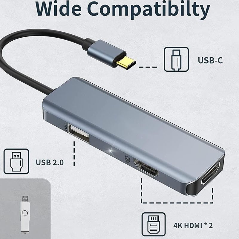 双 HDMI Usb C ドック ハブ アルミ USB C アダプター モニター 3 In 1 ドンネル 4K HDMI