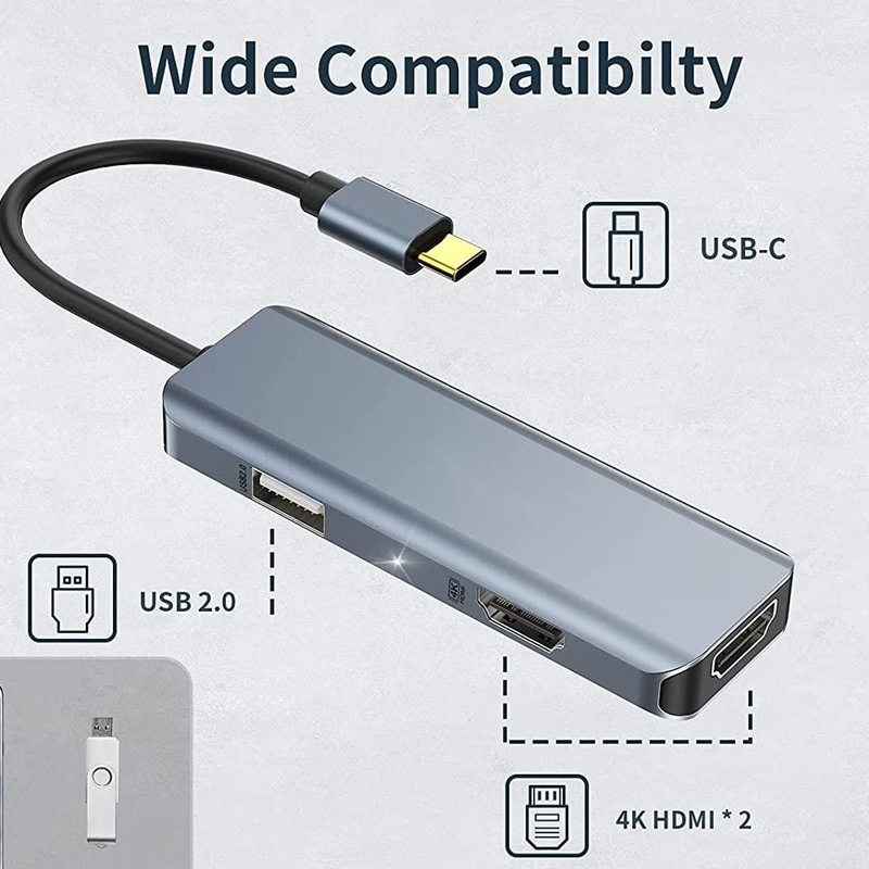 双 USB C アダプター 3 イン 1 ドングル 4K HDMI ドッキング ステーション 互換性 MacBook Pro