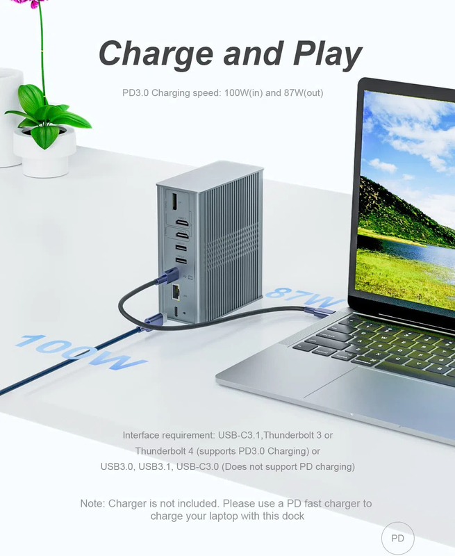 ラップトップ USB C ドッキングステーション トリプルモニター 16-in-1 USB C ドック ディスプレイリンク