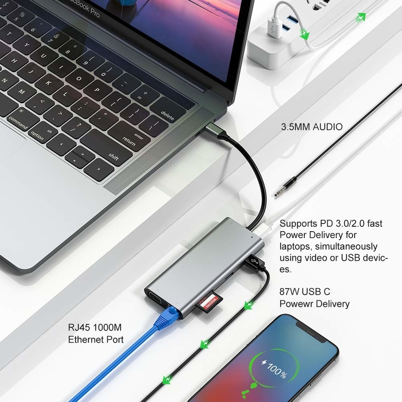 100ワットUSB C アダプター パワー 5 イン 1 USB 3.0 ハブ TYPE C HDMI 4K 30Hz 5Gbps 100W PD 急速充電