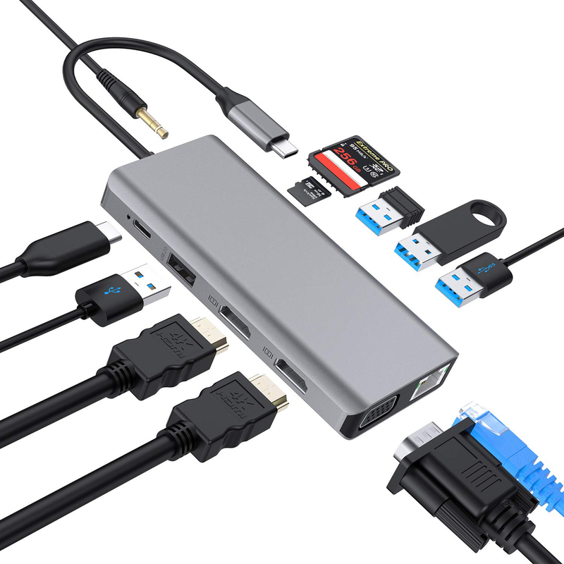 USB C 11 イン 1 マルチポートドックタイプC トリプルUSB 3.0 TFカードタイプCUSB-Cラップトップ