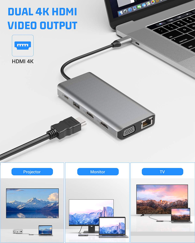 USB C 11 イン 1 マルチポートドックタイプC トリプルUSB 3.0 TFカードタイプCUSB-Cラップトップ