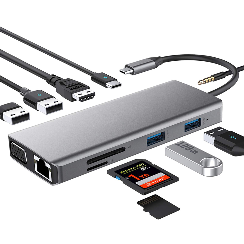 USB C デュアル HDMI ハブ ICZI USB C ハブ 11 イン 1 USB C マルチポート アダプタ 2HD 4K 30Hz 4 USB