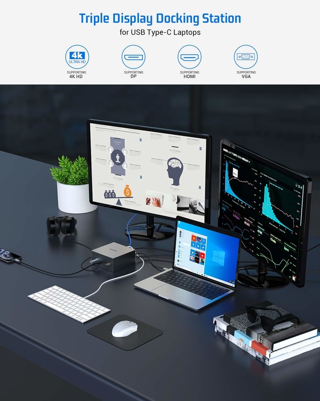 Thunderbolt 4k モニター Thunderbolt USB-C デュアルHD 4K ドッキングステーション 16-イン-1 ハブ アダプター MST Macbook & デスクトップ