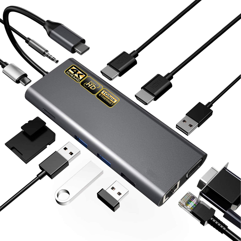 USB C アダプター 13 in 1 4K HDMI ハブ C型からHDMI 4K USB 3.0 2.0 PD充電コンバーター