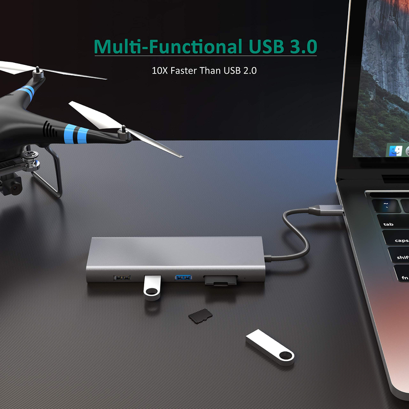 ハブUSB 3.0USB C マルチポートラップトップ アダプターPC パソコンPD充電ドックステーション RJ45 HDMI