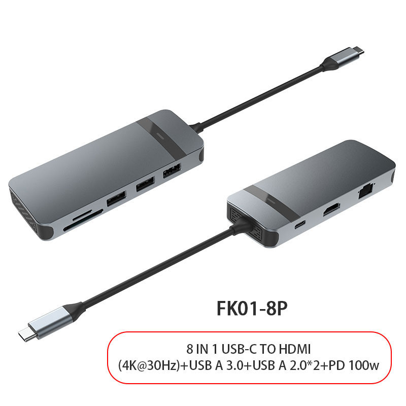 8 イン 1 USB C ハブ アダプタ ドングル 4K HDMI VGA タイプ C PD USB3.0 RJ45 イーサネット SD/TF