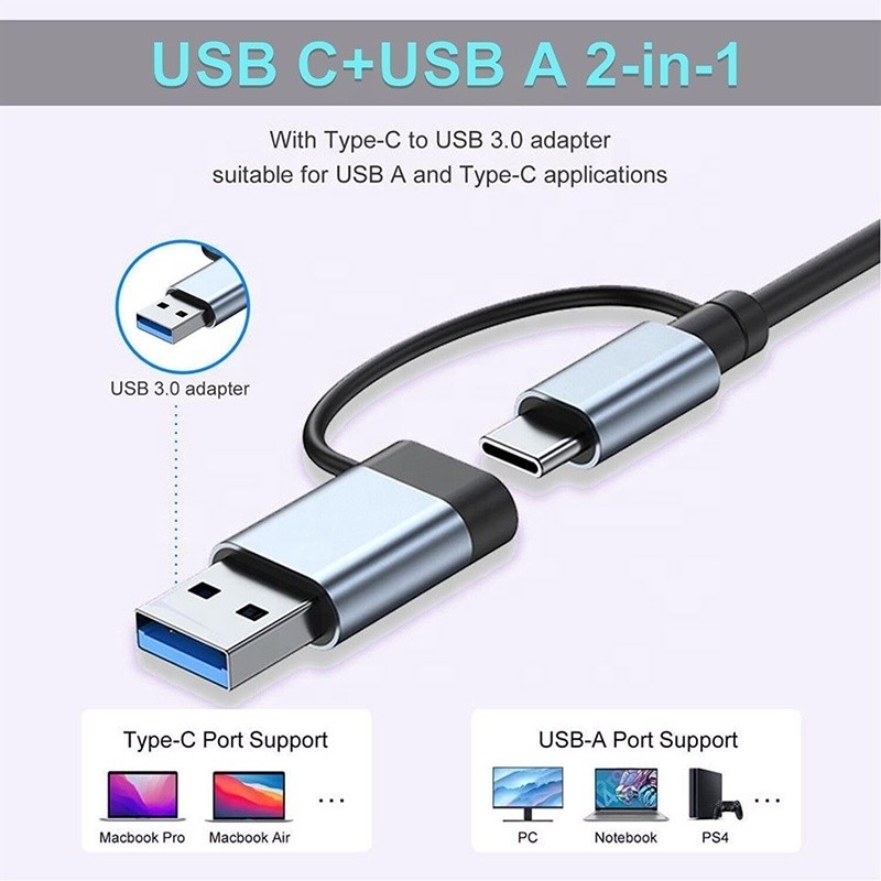 8-in-1 USB 3.0 ハブ 3*USB 2.0 3.5mm オーディオ SD/TF カードリーダー データ転送と充電のための出力