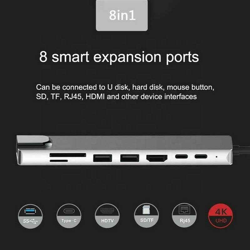 汎用的な8イン1USB型Cハブマルチポートアダプタ