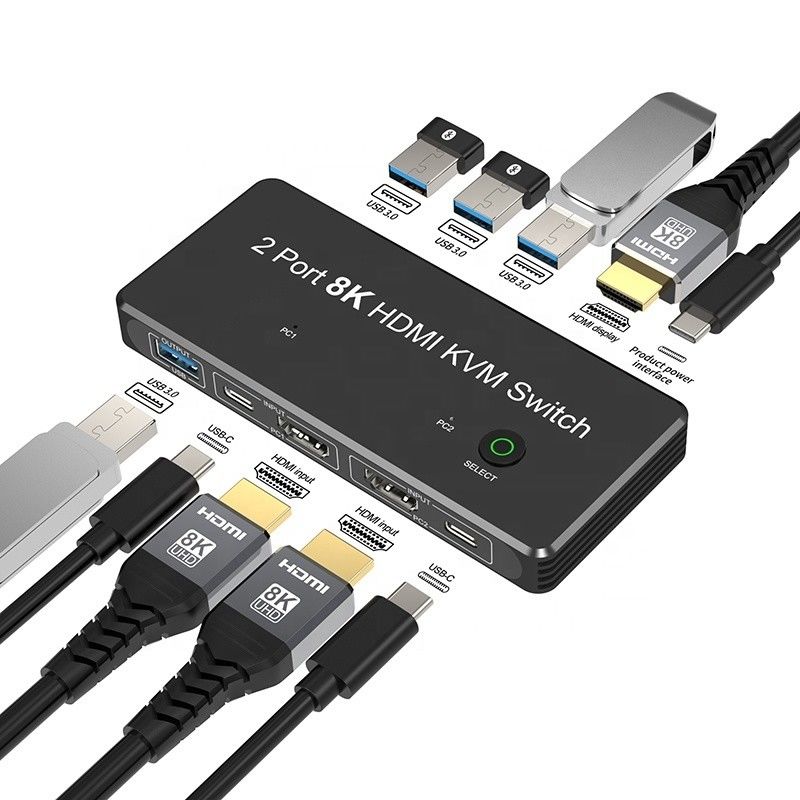 2 ポート HDMI 2.1 USB 3.0 の KVM スイッチ 2 入力 1 出力 LED インディケーター 女性 女性