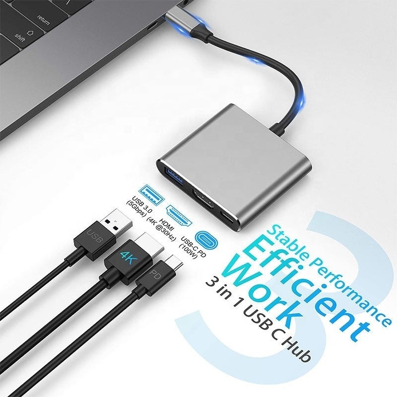 3イン1 USB CタイプC多機能ハブからUSB-CPD HDMI USB 3.0アダプター変換ケーブル