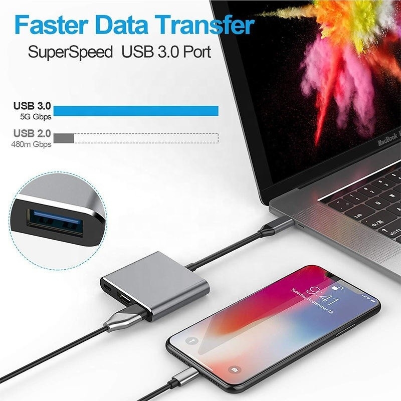 3イン1 USB CタイプC多機能ハブからUSB-CPD HDMI USB 3.0アダプター変換ケーブル