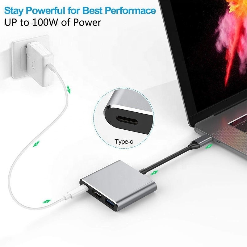 3イン1 USB CタイプC多機能ハブからUSB-CPD HDMI USB 3.0アダプター変換ケーブル