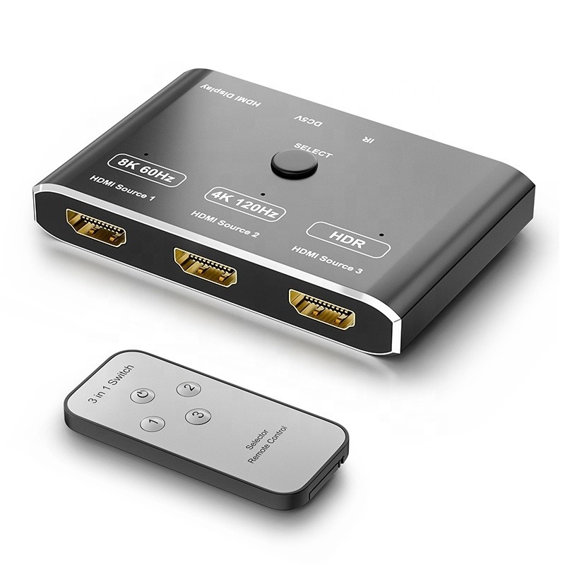 8K 120Hz HDR 3ポート HDMI スイッチ スイッチ 3 イン 1 アウトプラグ リモートコンバーター