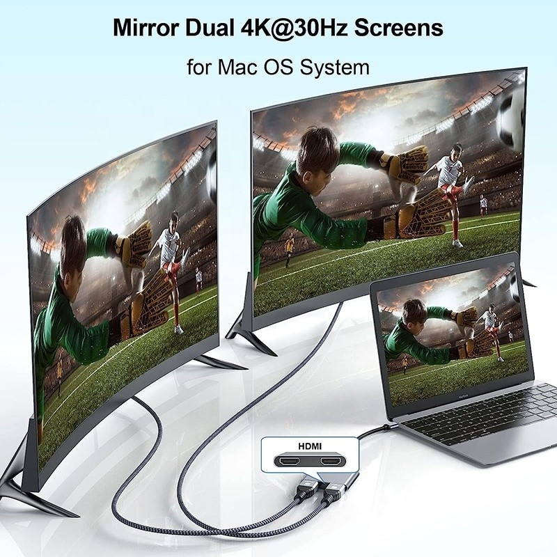 タイプC 男性から二重HDMI 女性 雷 3 USB-C マルチモニター アダプタケーブル 4K 30Hz