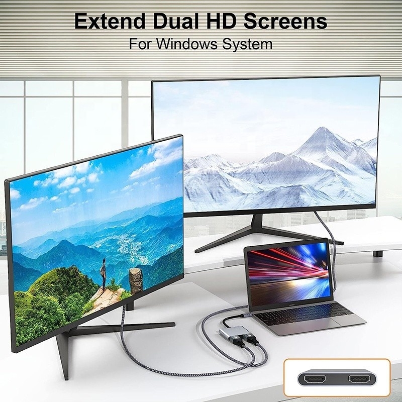 タイプC 男性から二重HDMI 女性 雷 3 USB-C マルチモニター アダプタケーブル 4K 30Hz