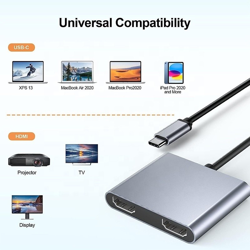 タイプC 男性から二重HDMI 女性 雷 3 USB-C マルチモニター アダプタケーブル 4K 30Hz