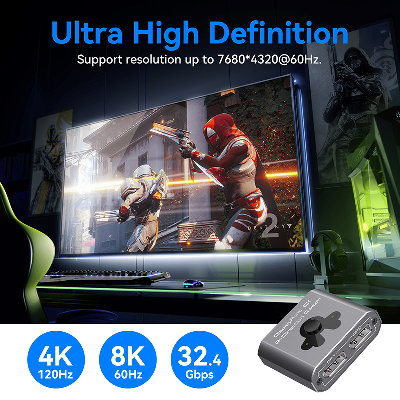 8K60Hzディスプレイポートスイッチヤー 簡単操作と高性能 DP 1.4 スイッチング