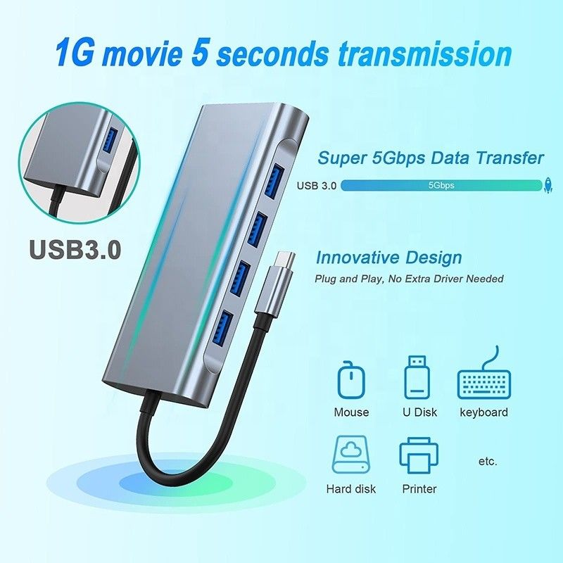 多機能USB Cハブドック,ギガビットRJ45イーサネットTFSDカードリーダーHDMIVGAUSB30