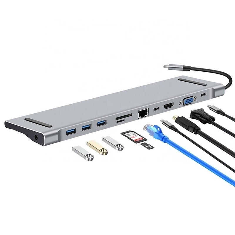11 イン 1 USB CタイプCドッキングステーション VGAイーサネット 3.5MMオーディオ TF/SDカードリーダー