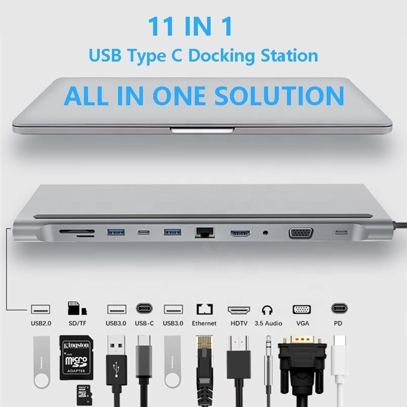 11 イン 1 マルチポート USB C USB-Cタイプ-C PD 4K HDTV ハブ アダプタ ドッキングステーション RJ45