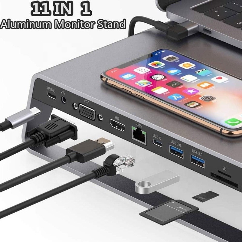 TYPE-C 男性 11 イン 1 ハブ パソコン ラップトップ ドッキング ステーション アダプタ 1000Mbps RJ45 と USB-C PD