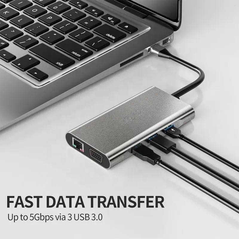 USB C ハブ Type-C から USB 3.0 HDMI VGA RJ45 Lan SD TF オーディオ USB グレー マルチポート アダプタ