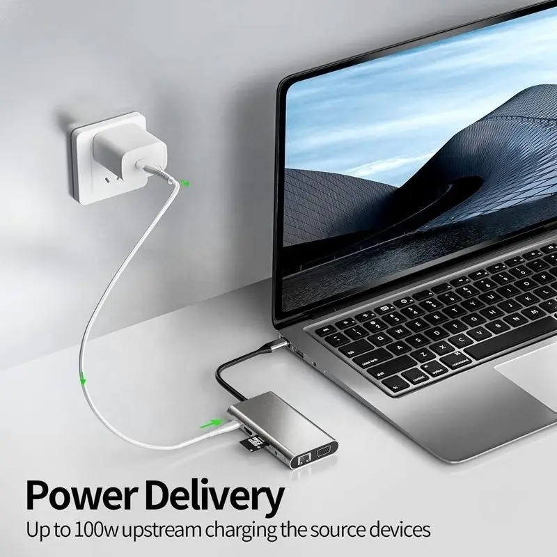 USB C ハブ Type-C から USB 3.0 HDMI VGA RJ45 Lan SD TF オーディオ USB グレー マルチポート アダプタ