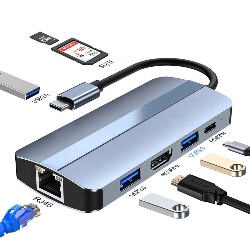 USB C型Cハブ多ポートドックステーション,ビデオ転送充電ネットワーク機能