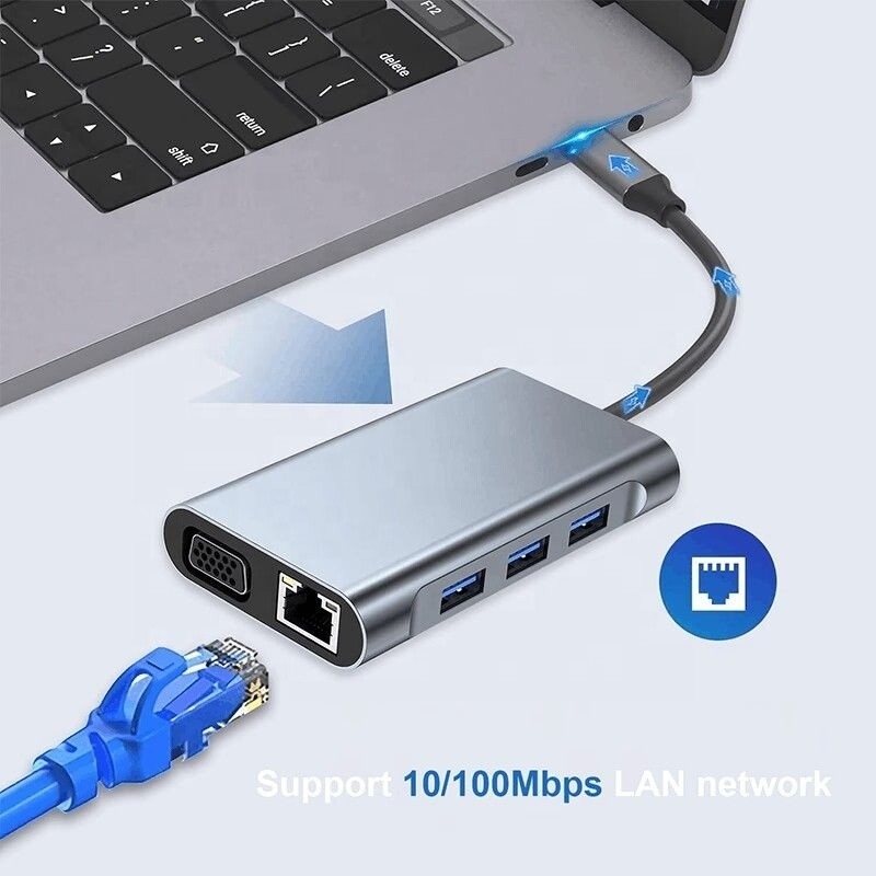 多機能8イン1USB-CUSB Cドッキングステーション 双 4K HDMIと2 HDMIポート グレー
