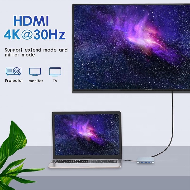 多機能8イン1USB-CUSB Cドッキングステーション 双 4K HDMIと2 HDMIポート グレー