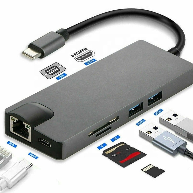 8-in-1 USB C ハブ Type-C Type C 3.1 から 4K HDMI HDTV RJ45 LAN イーサネット PD USB3.0 アダプター ハブ