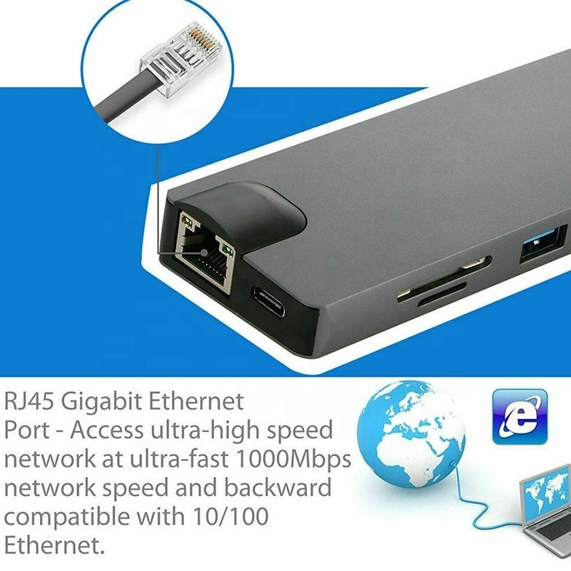 8-in-1 USB C ハブ Type-C Type C 3.1 から 4K HDMI HDTV RJ45 LAN イーサネット PD USB3.0 アダプター ハブ