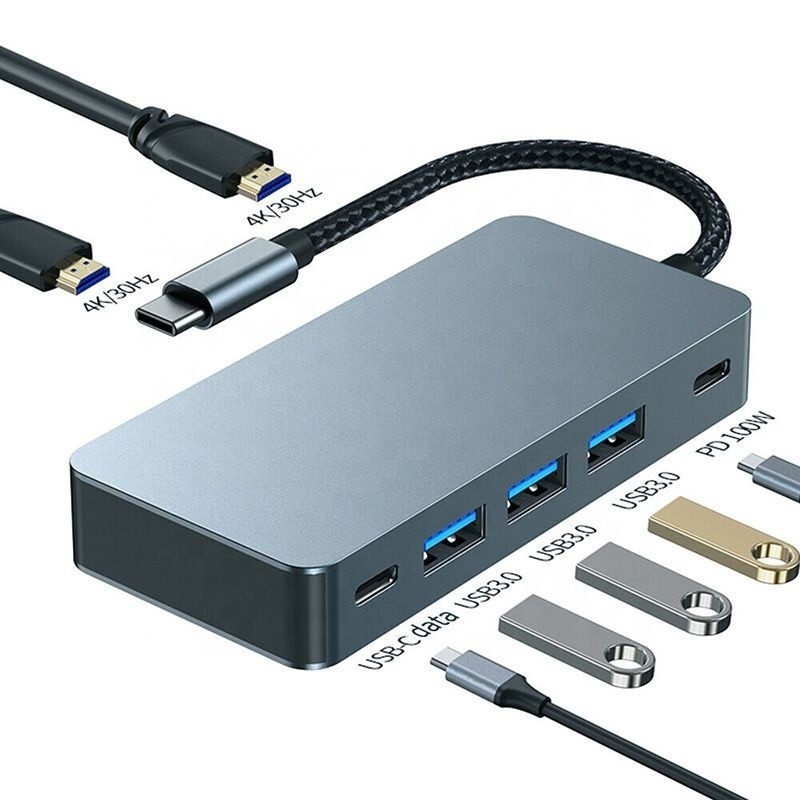 4K 30Hz デュアルHDMI USB 3.0 アダプター ドッキングステーション 7 イン 1 マルチポート USB Cタイプ C ハブ