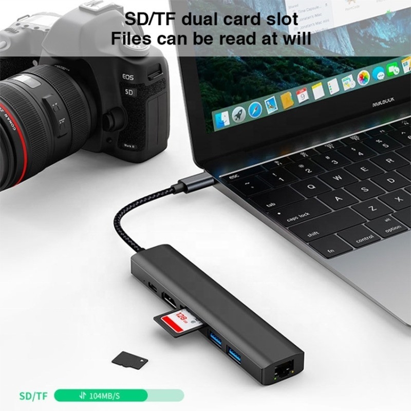 グレー 7 イン 1 USB C タイプ C ハブ 1000M RJ45 ギガビット イーサネット 4K HDMI PD 100W アダプター