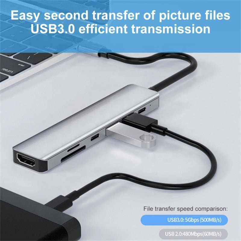 グレー 7 イン 1 USB C 〜 HDMI アダプタ ハブ ドック 4K HD HDMI PD SD TF SD/TF カードリーダー
