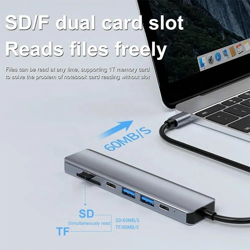 グレー 7 イン 1 USB C 〜 HDMI アダプタ ハブ ドック 4K HD HDMI PD SD TF SD/TF カードリーダー